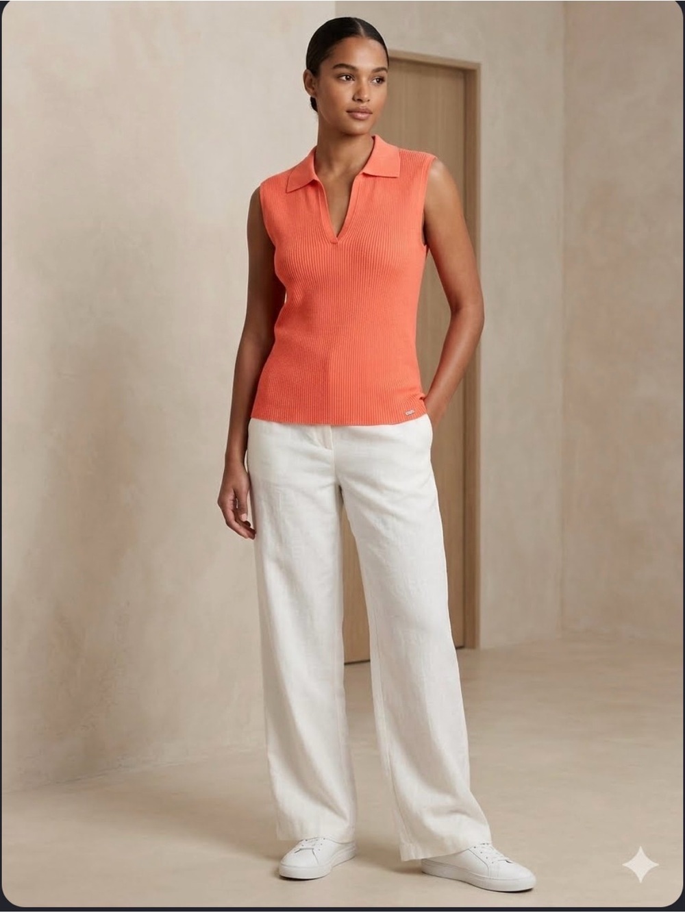 Calvin Klein Ribbed Sleeveless Tank — Bright Coral